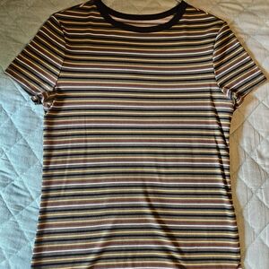 (3 For $15) No Boundaries Striped Ribbed Tee in Green, Mustard, Orange & White
